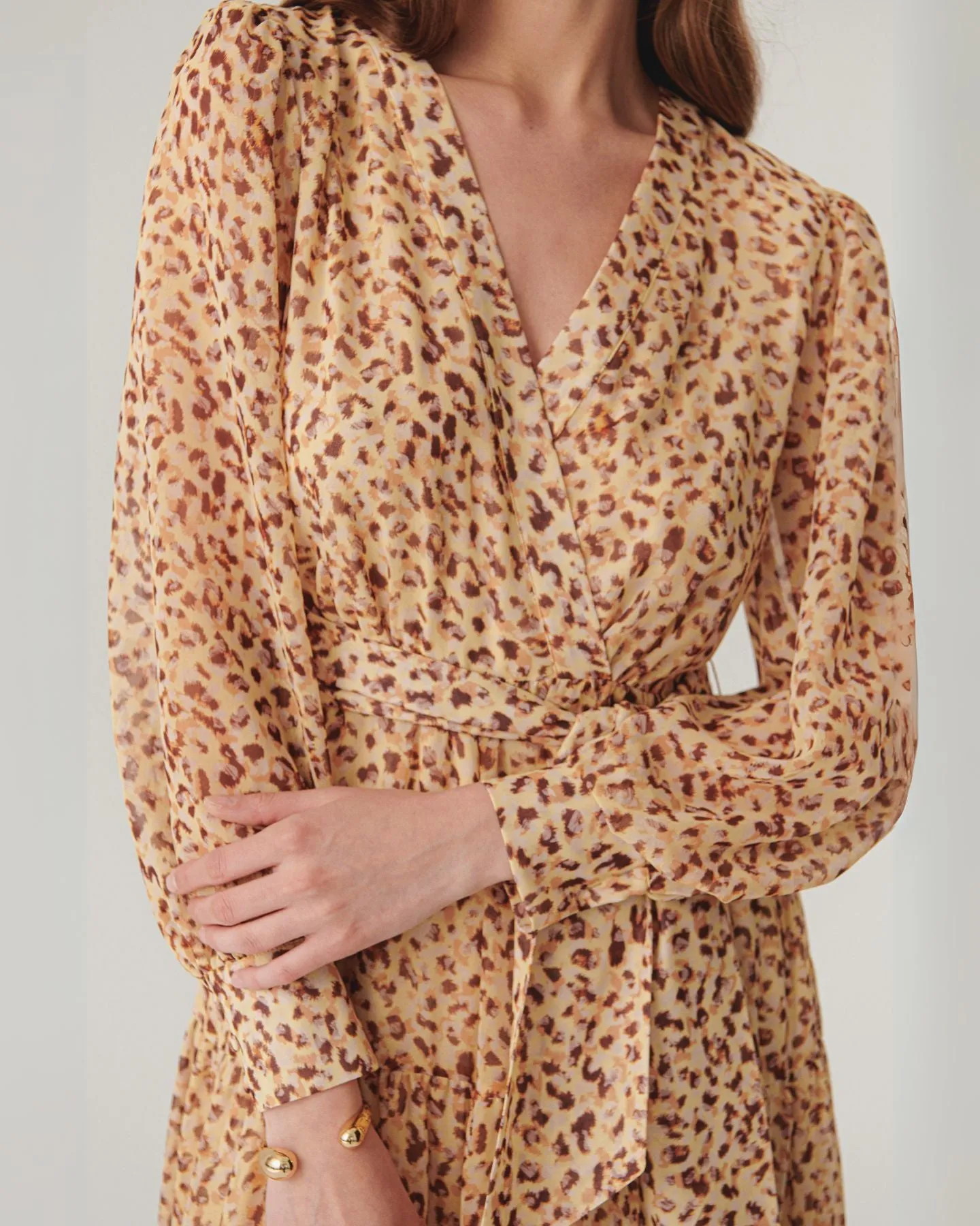 Exquise Londyn Chiffon Animal Print Belted Midi Dress