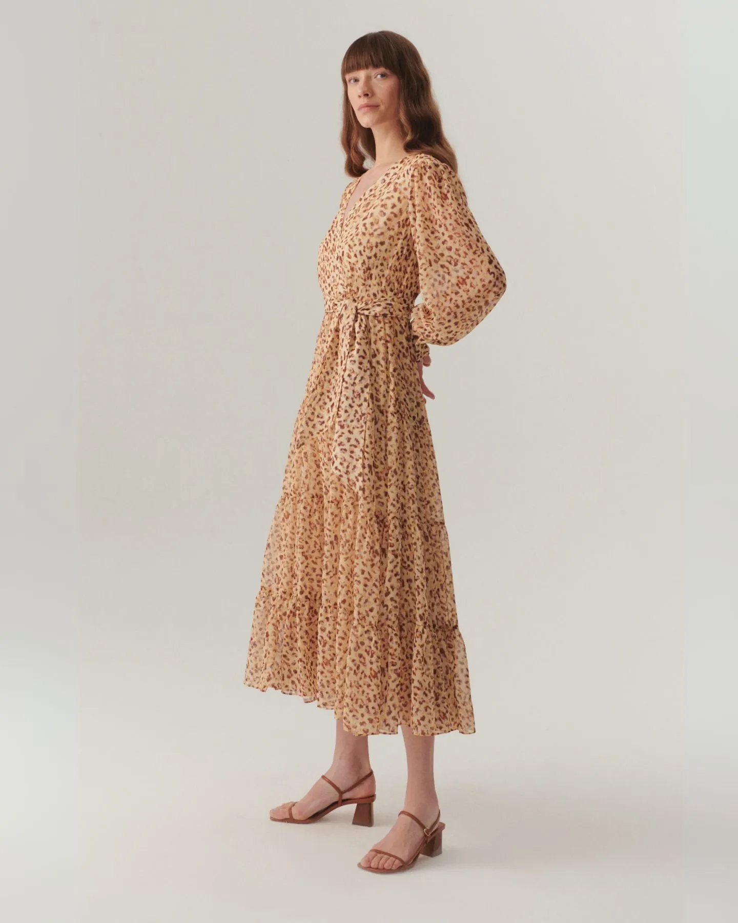 Exquise Londyn Chiffon Animal Print Belted Midi Dress
