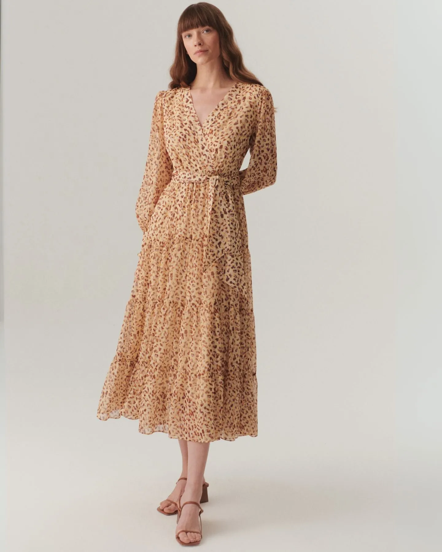 Exquise Londyn Chiffon Animal Print Belted Midi Dress