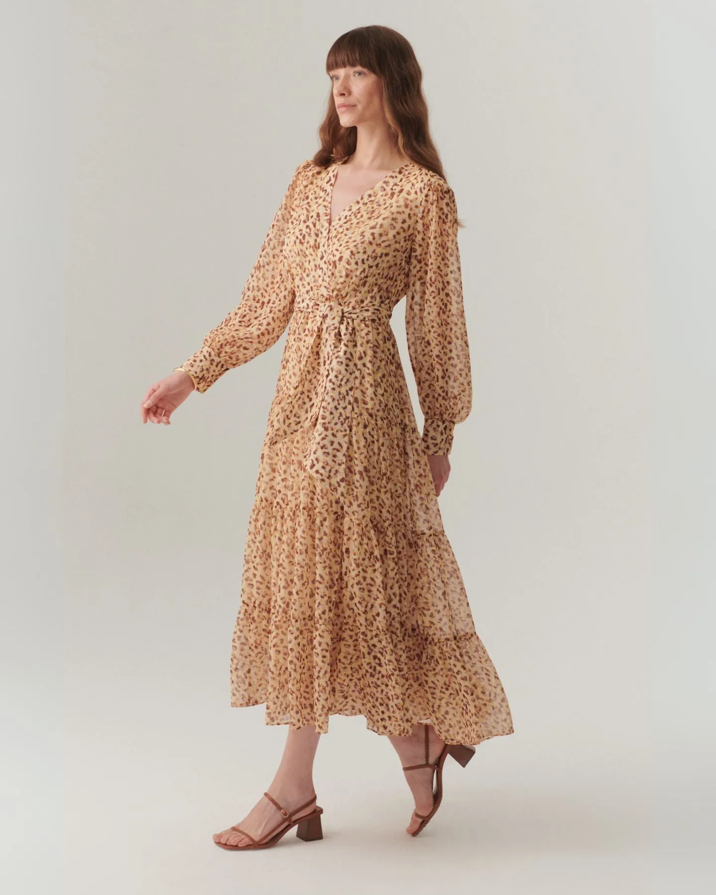 Exquise Londyn Chiffon Animal Print Belted Midi Dress
