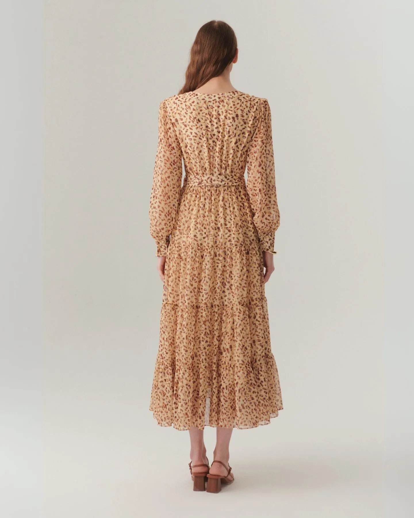 Exquise Londyn Chiffon Animal Print Belted Midi Dress