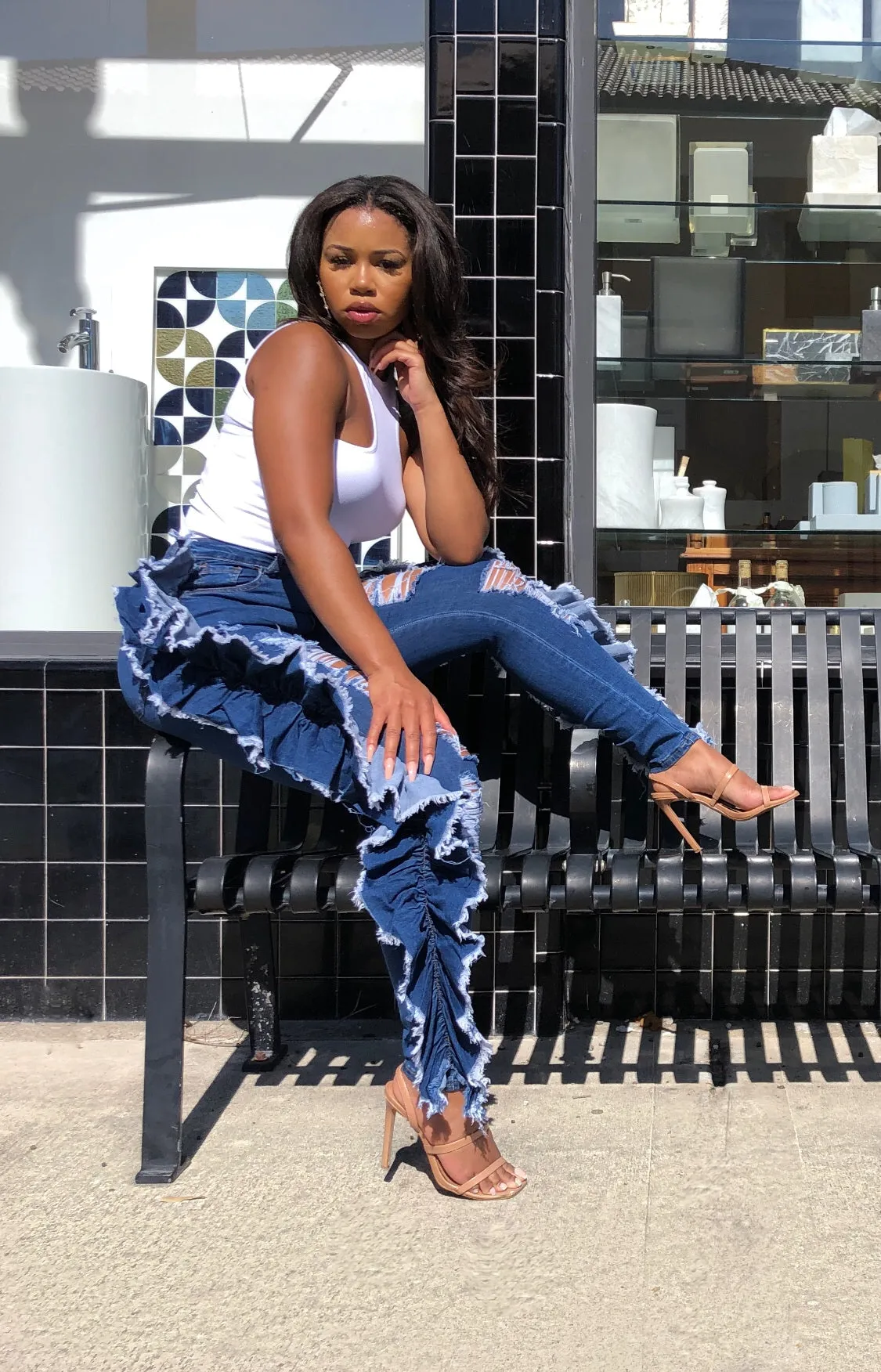 Extra, Extra! Ruffle Jeans (Dark Wash)