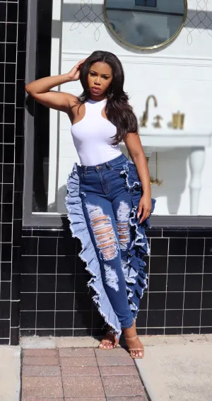 Extra, Extra! Ruffle Jeans (Dark Wash)