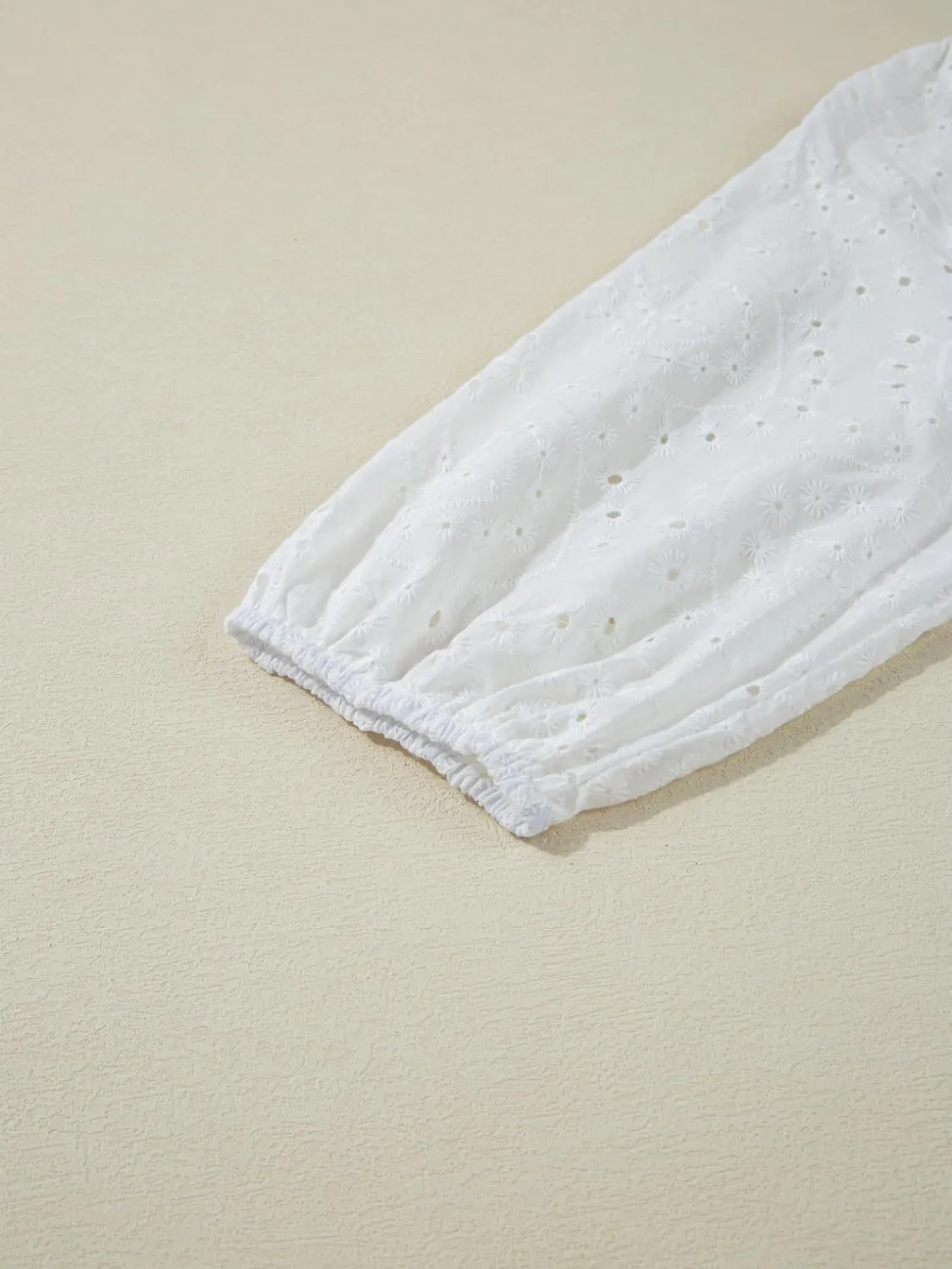 Eyelet Tie Neck Three-Quarter Sleeve Blouse