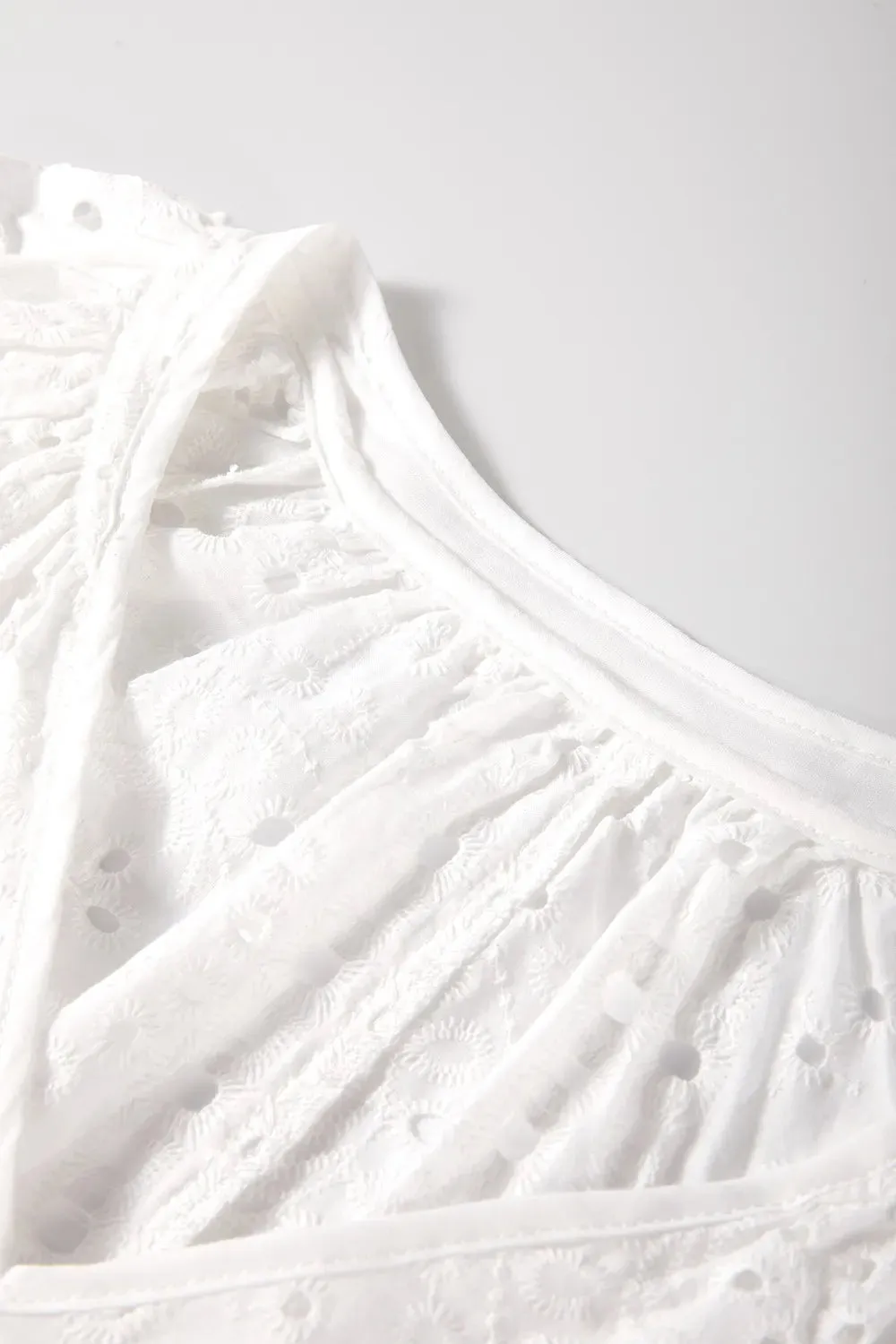 Eyelet V-Neck Long Sleeve Blouse