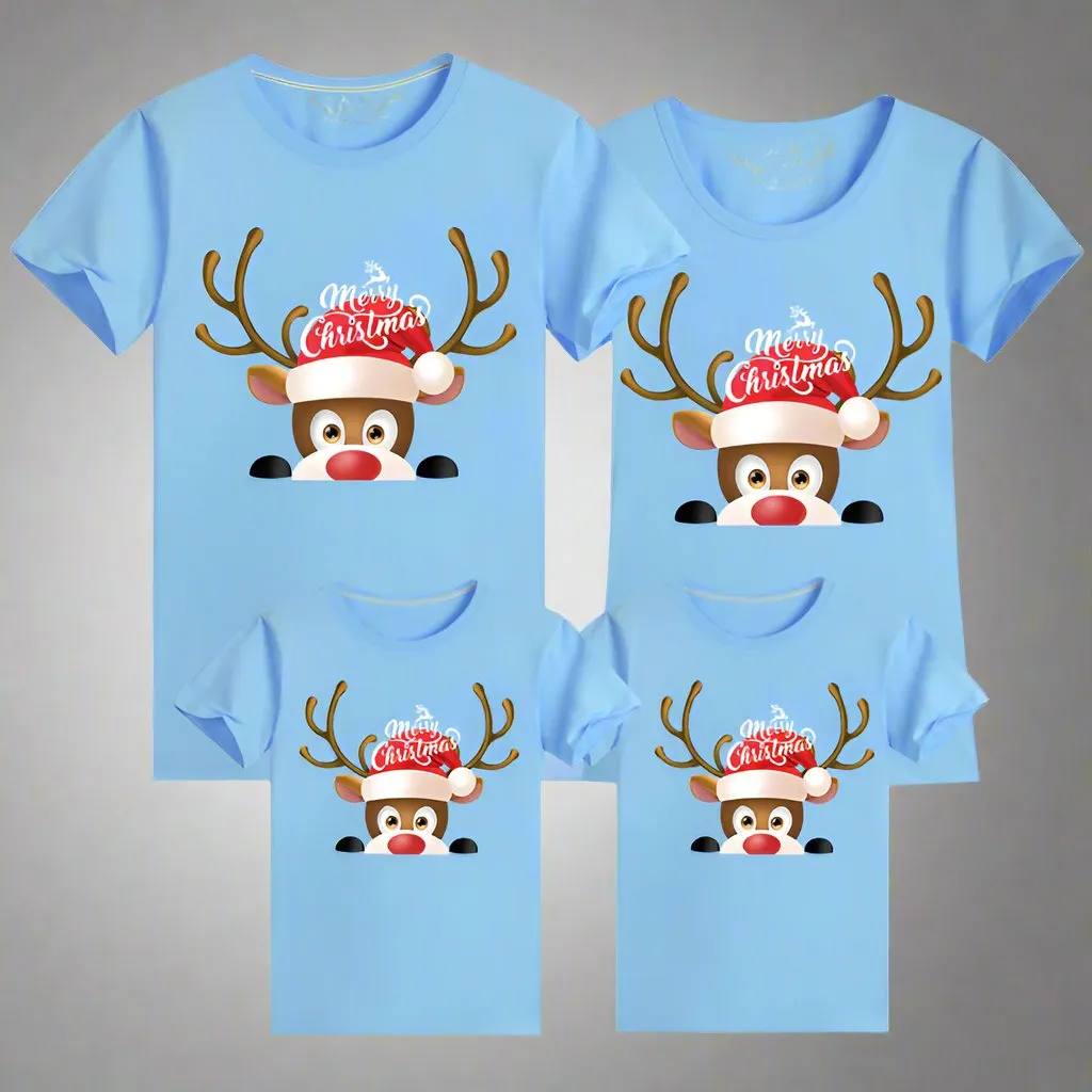 Family Matching Christmas T-Shirts – Peek-A-Boo Reindeer Design
