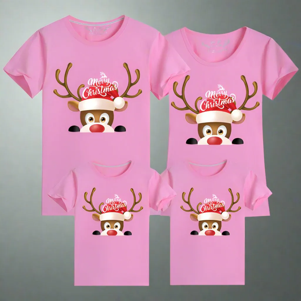 Family Matching Christmas T-Shirts – Peek-A-Boo Reindeer Design