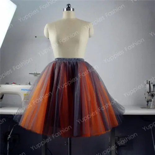 Fashion 21" Long Two Tone Mini Women Tulle Skirts Princess Adult Tutu Ball Gown