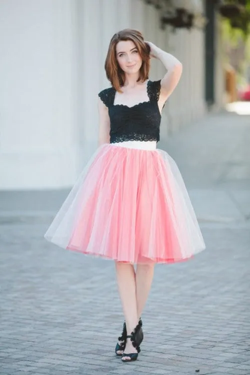 Fashion 21" Long Two Tone Mini Women Tulle Skirts Princess Adult Tutu Ball Gown