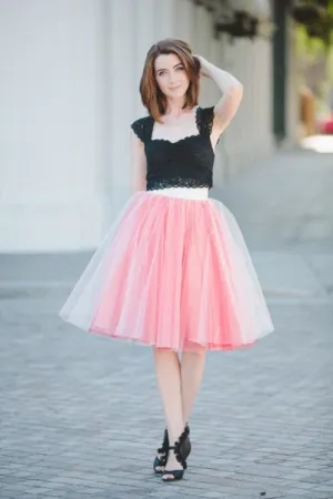 Fashion 21" Long Two Tone Mini Women Tulle Skirts Princess Adult Tutu Ball Gown