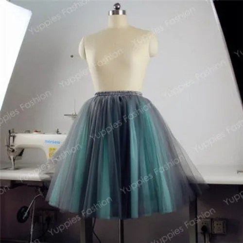 Fashion 21" Long Two Tone Mini Women Tulle Skirts Princess Adult Tutu Ball Gown