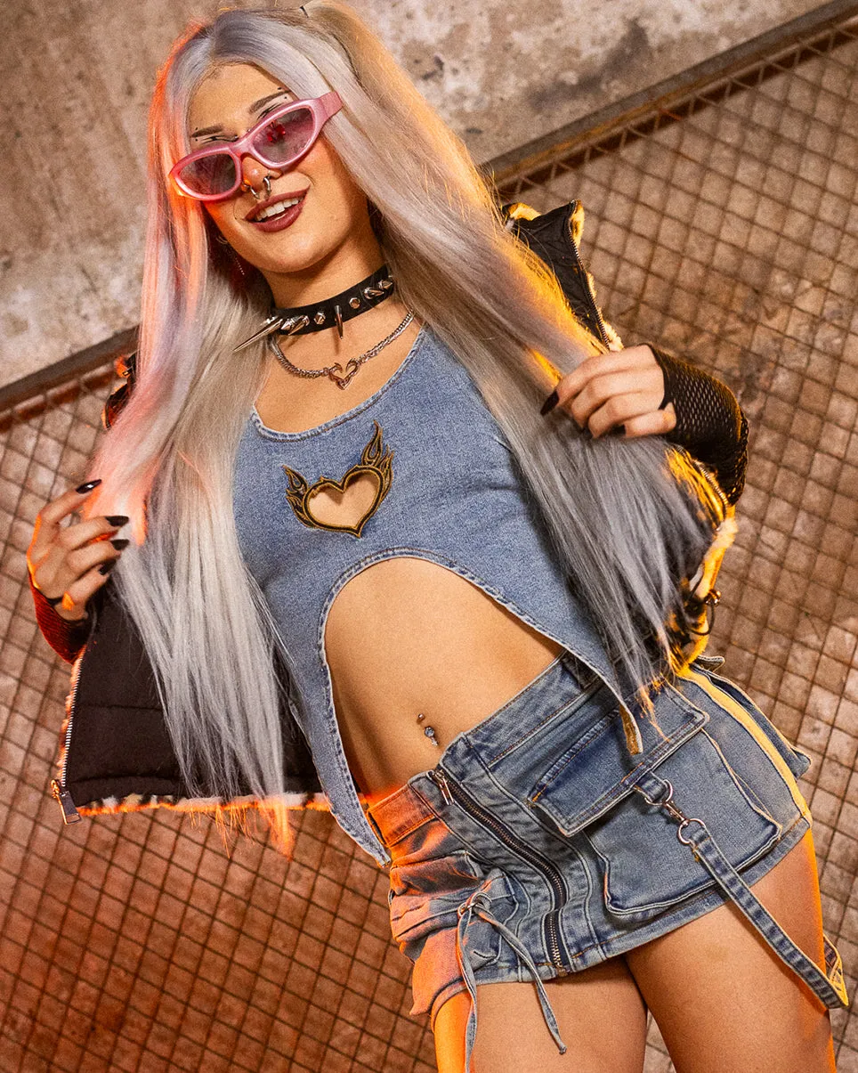 Flame Heart Denim Top
