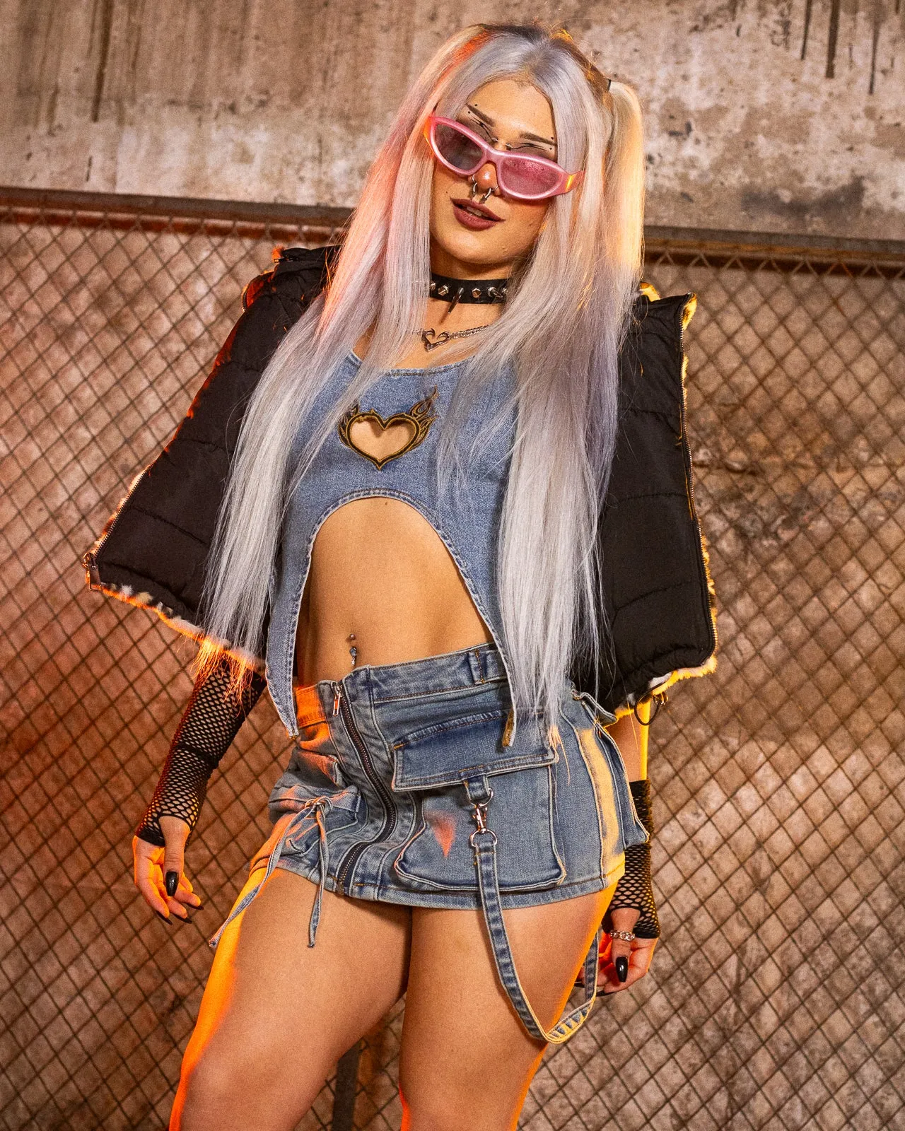 Flame Heart Denim Top