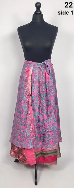 Flattering Indian gypsy wrap skirt, made from vintage silk-mix saree fabrics with Oriental & floral print #22