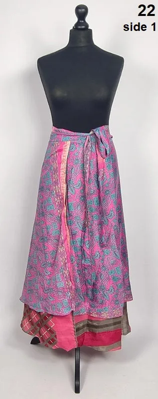 Flattering Indian gypsy wrap skirt, made from vintage silk-mix saree fabrics with Oriental & floral print #22
