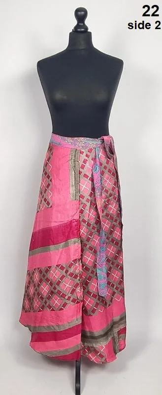 Flattering Indian gypsy wrap skirt, made from vintage silk-mix saree fabrics with Oriental & floral print #22