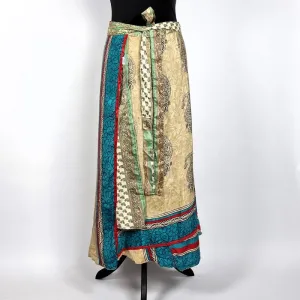 Flattering Indian gypsy wrap skirt, made from vintage silk-mix saree fabrics with Oriental & floral print #56