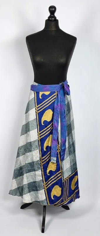 Flattering Indian gypsy wrap skirt, made from vintage silk-mix saree fabrics with Oriental & floral print #59