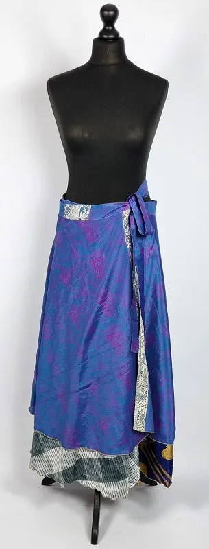 Flattering Indian gypsy wrap skirt, made from vintage silk-mix saree fabrics with Oriental & floral print #59
