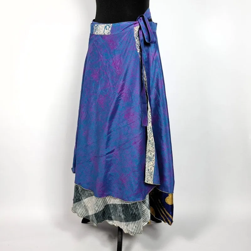 Flattering Indian gypsy wrap skirt, made from vintage silk-mix saree fabrics with Oriental & floral print #59