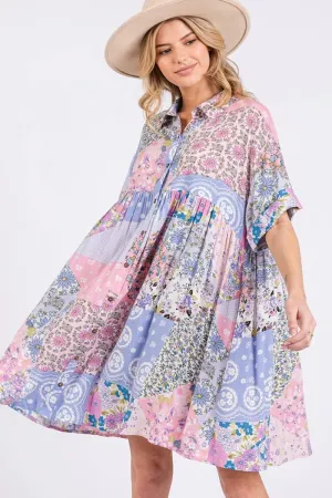 Floral Collared Neck Half Sleeve