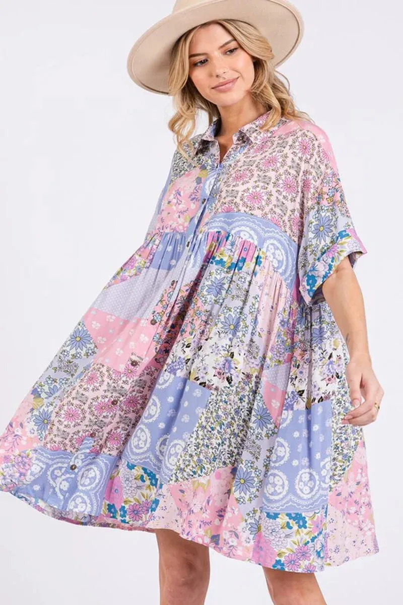 Floral Collared Neck Half Sleeve