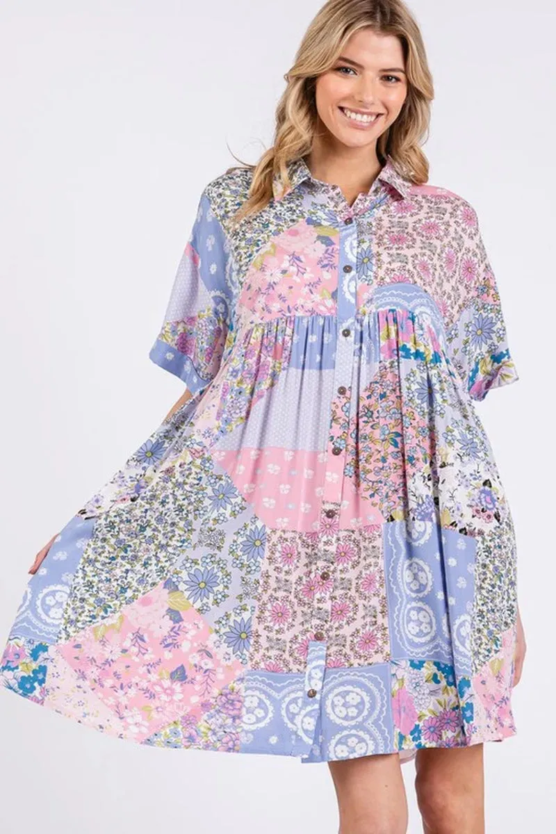 Floral Collared Neck Half Sleeve