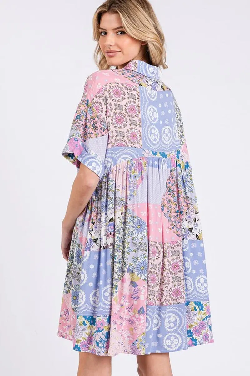 Floral Collared Neck Half Sleeve