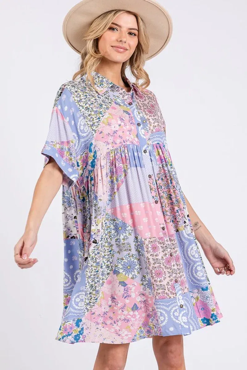 Floral Collared Neck Half Sleeve