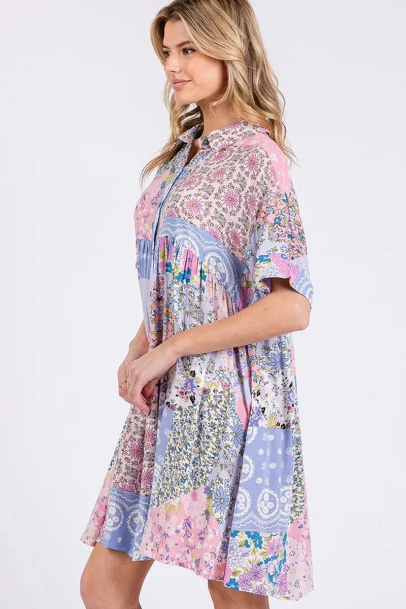 Floral Collared Neck Half Sleeve