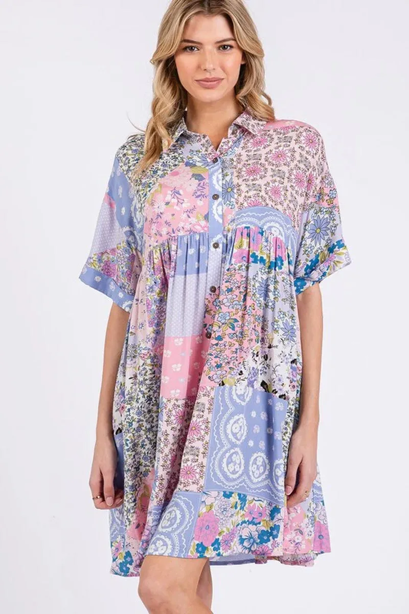 Floral Collared Neck Half Sleeve