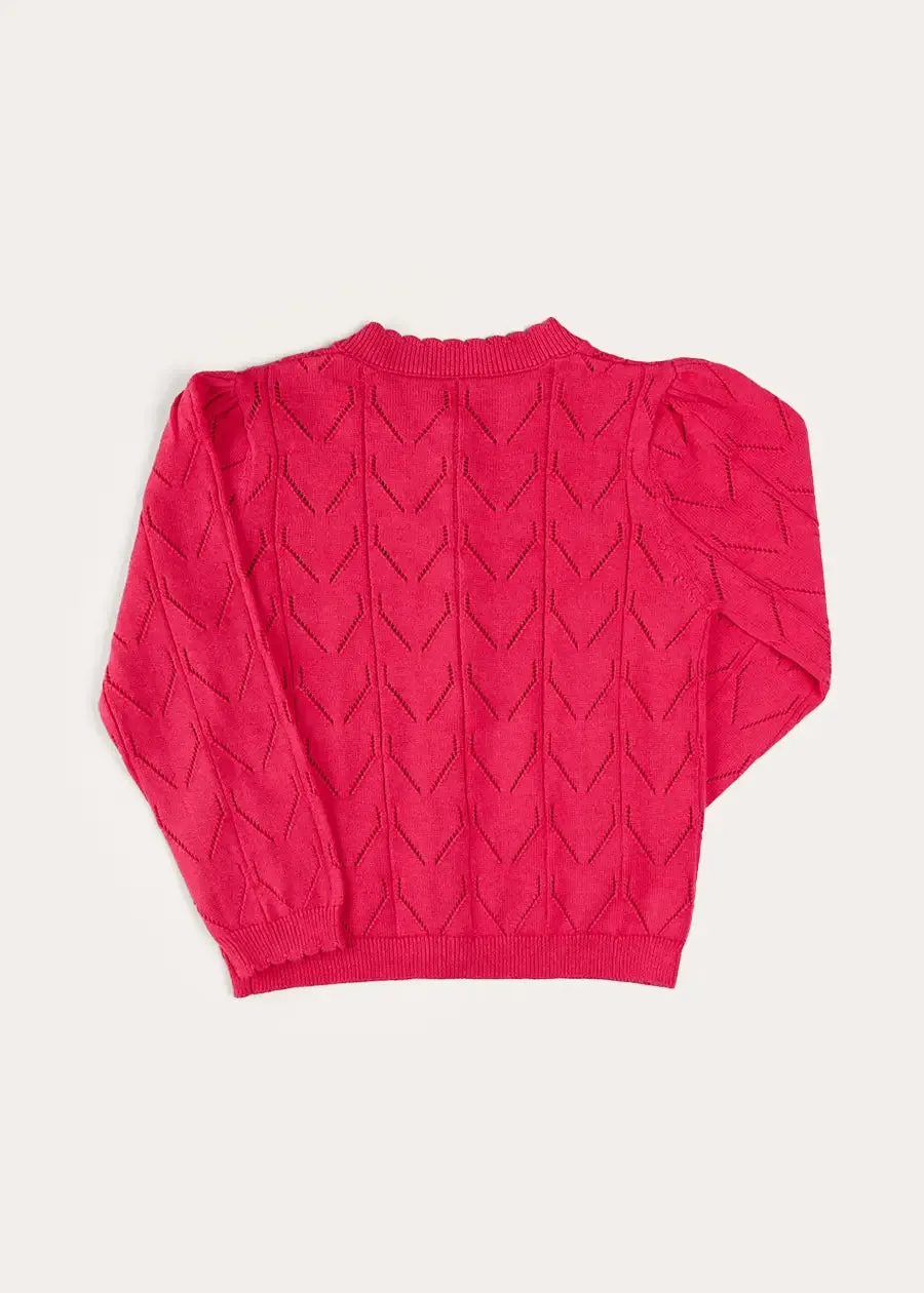 Floral Embroidered Openwork Cardigan in Pink (4-10yrs)