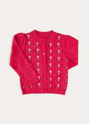 Floral Embroidered Openwork Cardigan in Pink (4-10yrs)