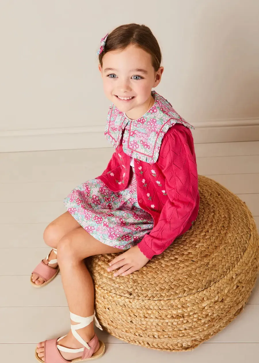 Floral Embroidered Openwork Cardigan in Pink (4-10yrs)