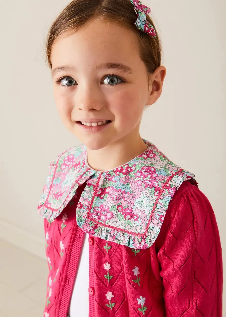 Floral Embroidered Openwork Cardigan in Pink (4-10yrs)