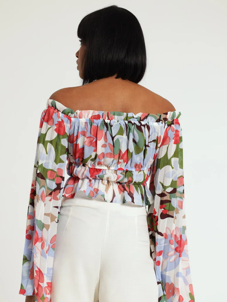 Floral Pleated Sleeve Blouse