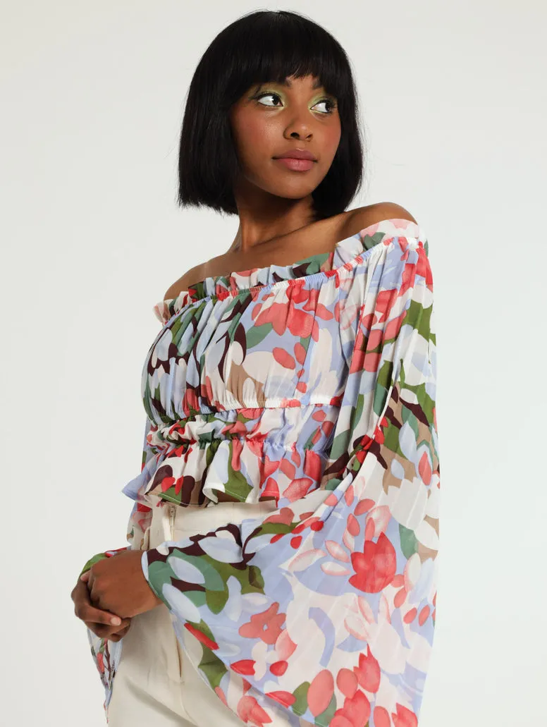 Floral Pleated Sleeve Blouse