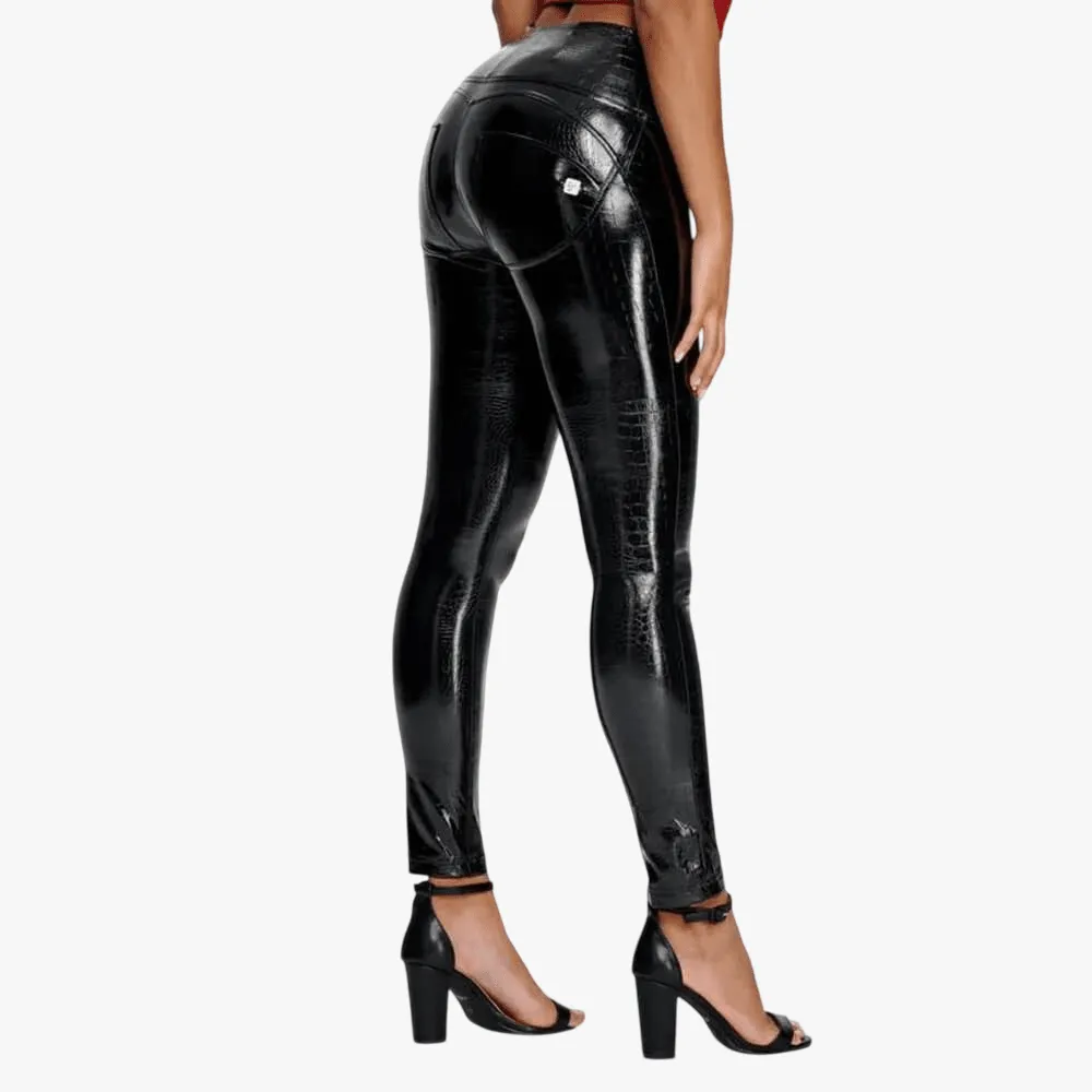 Freddy Womens  Faux Crocodile Skin Black High Waist Long Length