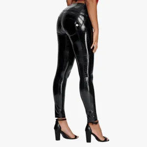 Freddy Womens  Faux Crocodile Skin Black High Waist Long Length