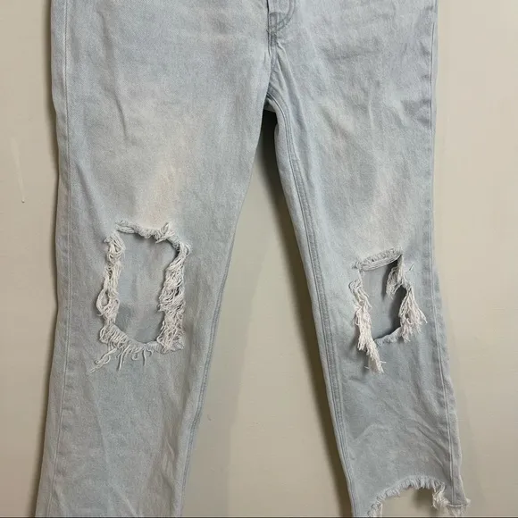 FREE PEOPLE- Maggie Mid-Rise Straight-Leg Jeans Rigid Button Fly Distressed