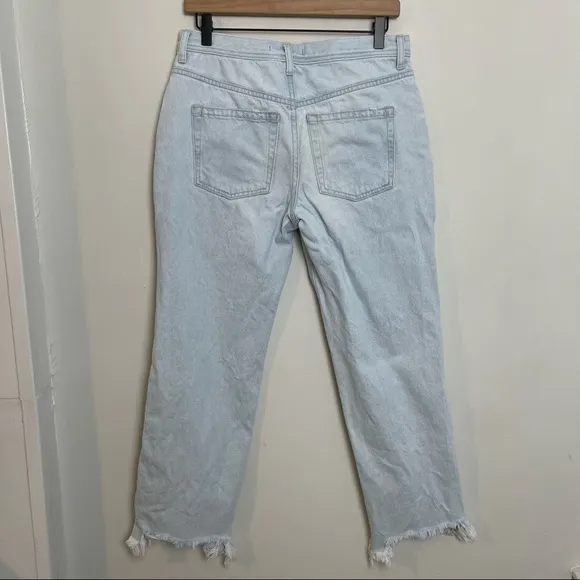 FREE PEOPLE- Maggie Mid-Rise Straight-Leg Jeans Rigid Button Fly Distressed