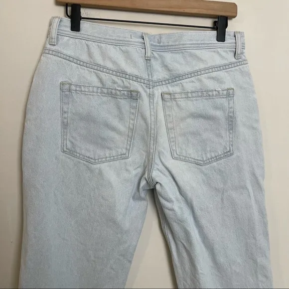 FREE PEOPLE- Maggie Mid-Rise Straight-Leg Jeans Rigid Button Fly Distressed