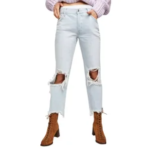 FREE PEOPLE- Maggie Mid-Rise Straight-Leg Jeans Rigid Button Fly Distressed