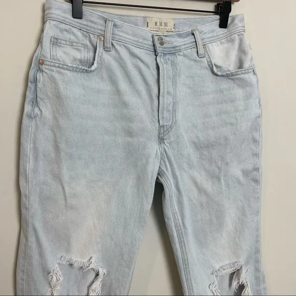 FREE PEOPLE- Maggie Mid-Rise Straight-Leg Jeans Rigid Button Fly Distressed