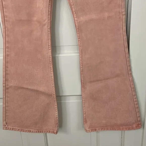 Free People MILK IT Pink Flare Jeans Cutout Waist Size 24 Boho Streetwear Cotton