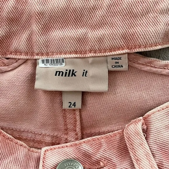 Free People MILK IT Pink Flare Jeans Cutout Waist Size 24 Boho Streetwear Cotton