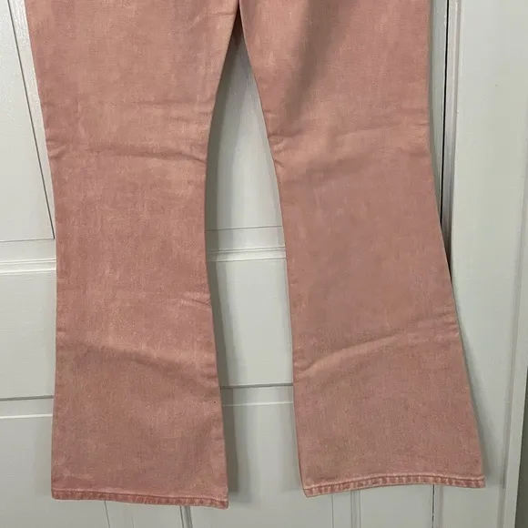 Free People MILK IT Pink Flare Jeans Cutout Waist Size 24 Boho Streetwear Cotton