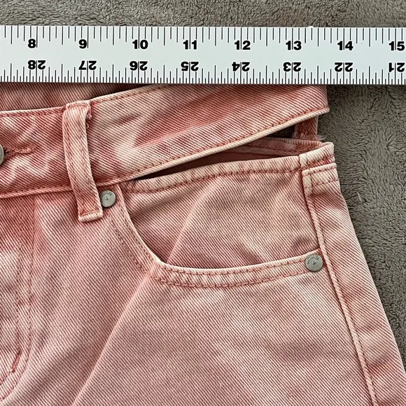 Free People MILK IT Pink Flare Jeans Cutout Waist Size 24 Boho Streetwear Cotton