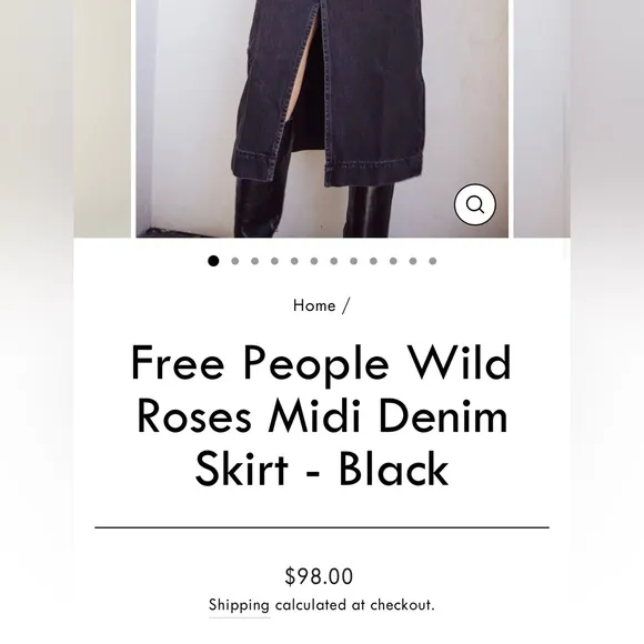 FREE PEOPLE We The Free Black Denim Midi Skirt in Black Wild Roses