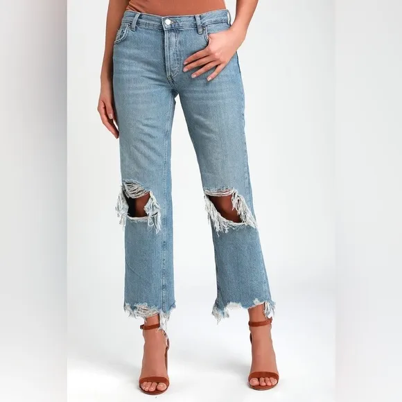 FREE PEOPLE We The Free Maggie Mid Rise Straight Leg Ripped Knee Jean Size 27 4